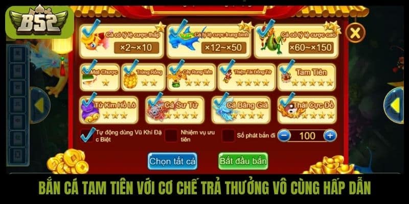 Bắn cá Tam Tiên với cơ chế trả thưởng vô cùng hấp dẫn